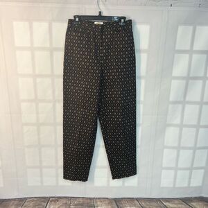 Talbots Black Navy Gold Crest Print Stretchable Cotton Dress Pants Size 8